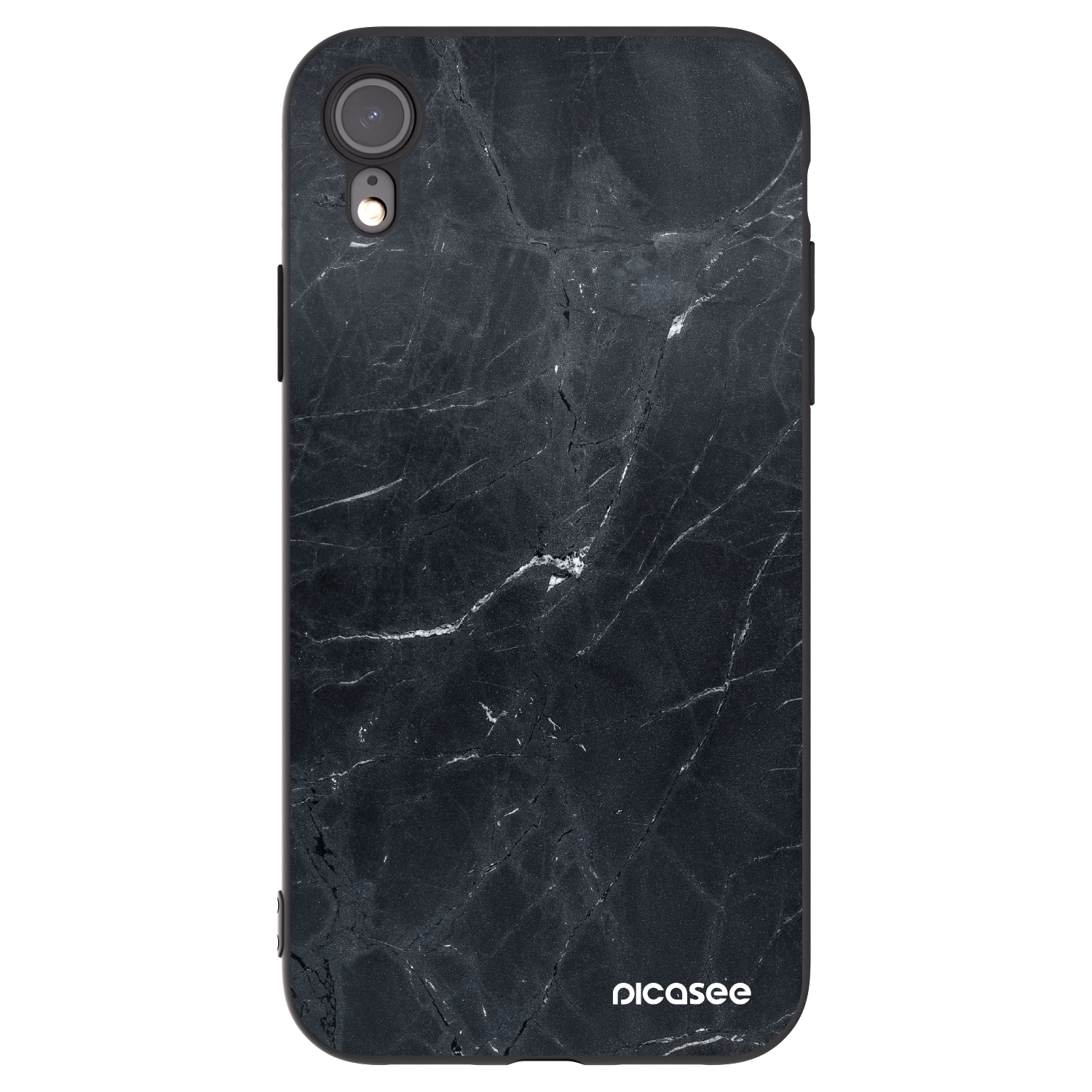 Picasee silikonový černý obal pro Apple iPhone XR - Black marble