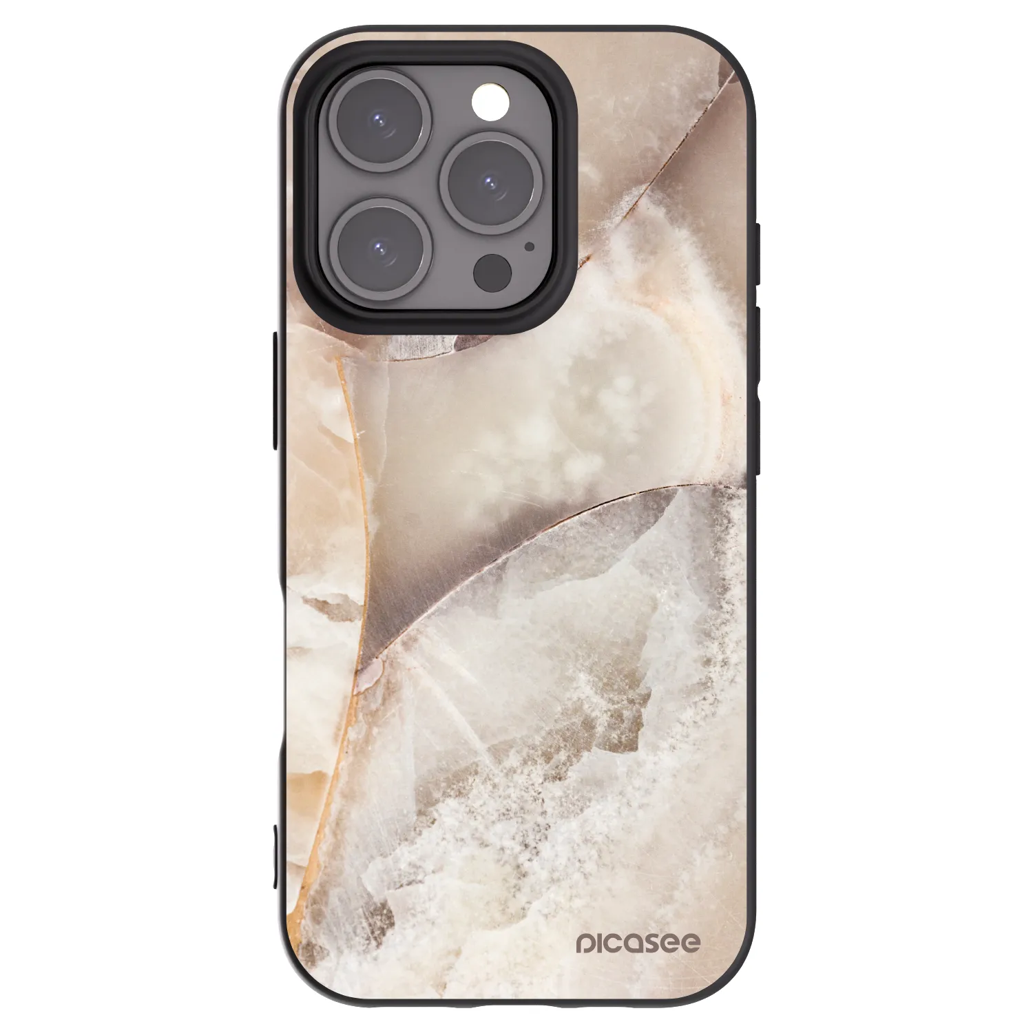 Picasee silikonový černý obal pro Apple iPhone 16 Pro - Cream marble