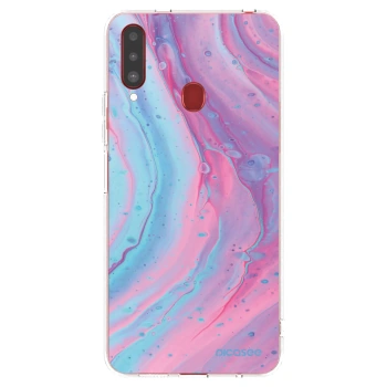 Picasee silikonový průhledný obal pro Samsung Galaxy A20s - Pink liquid