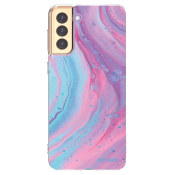 Picasee silikonový průhledný obal pro Samsung Galaxy S21+ 5G G996F - Pink liquid