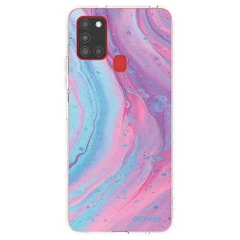 Picasee silikonový průhledný obal pro Samsung Galaxy A21s - Pink liquid