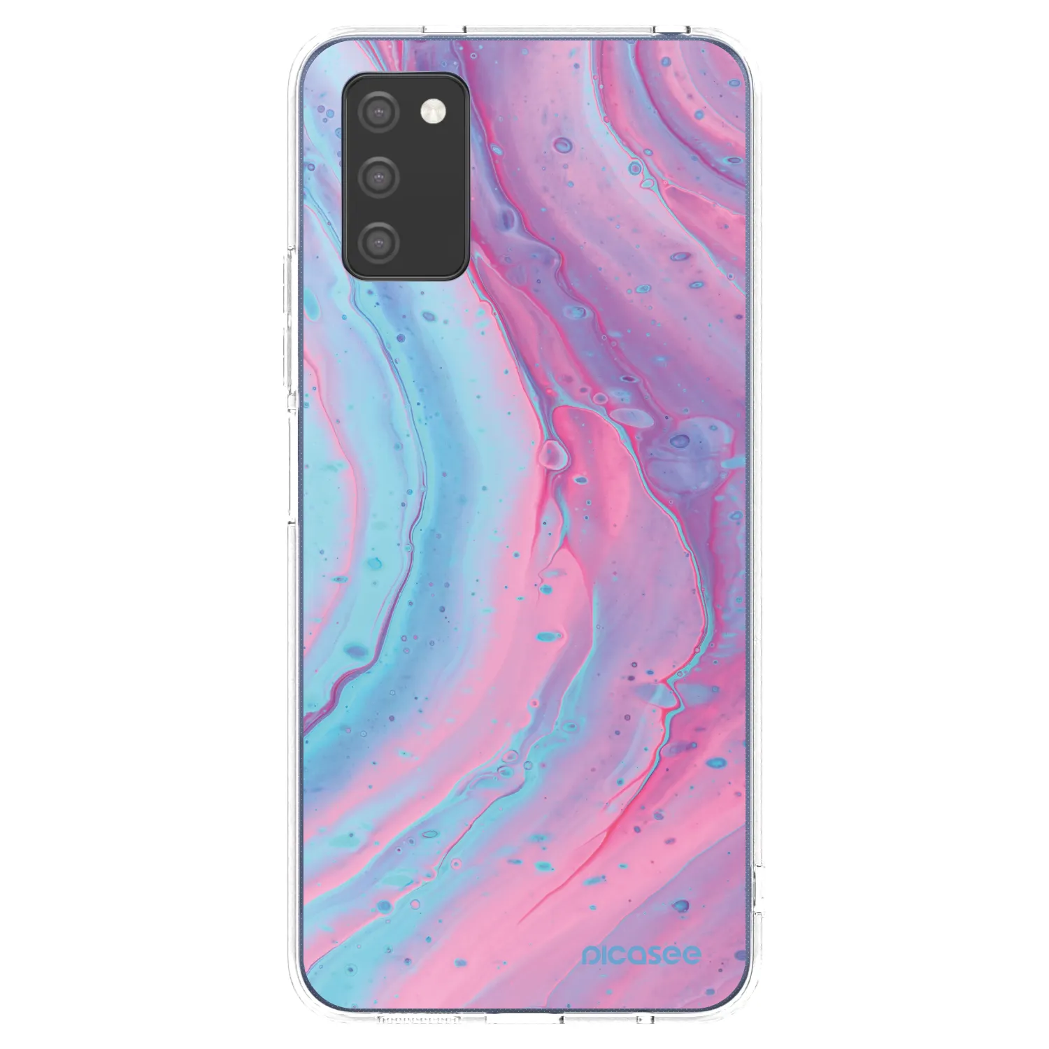 Picasee silikonový průhledný obal pro Samsung Galaxy A03s A037G - Pink liquid