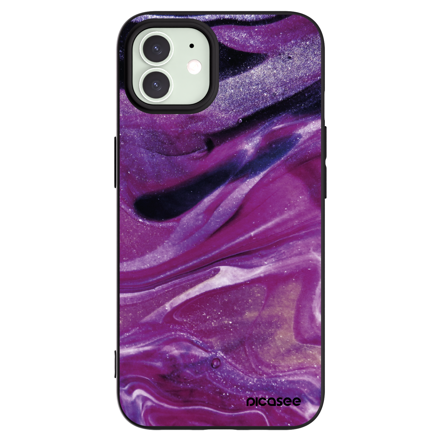 Picasee silikonový černý obal pro Apple iPhone 12 - Purple glitter