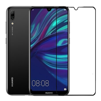 3x Picasee 3D tvrzené sklo s rámečkem pro Huawei Y7 2019 - černé - 2+1 zdarma